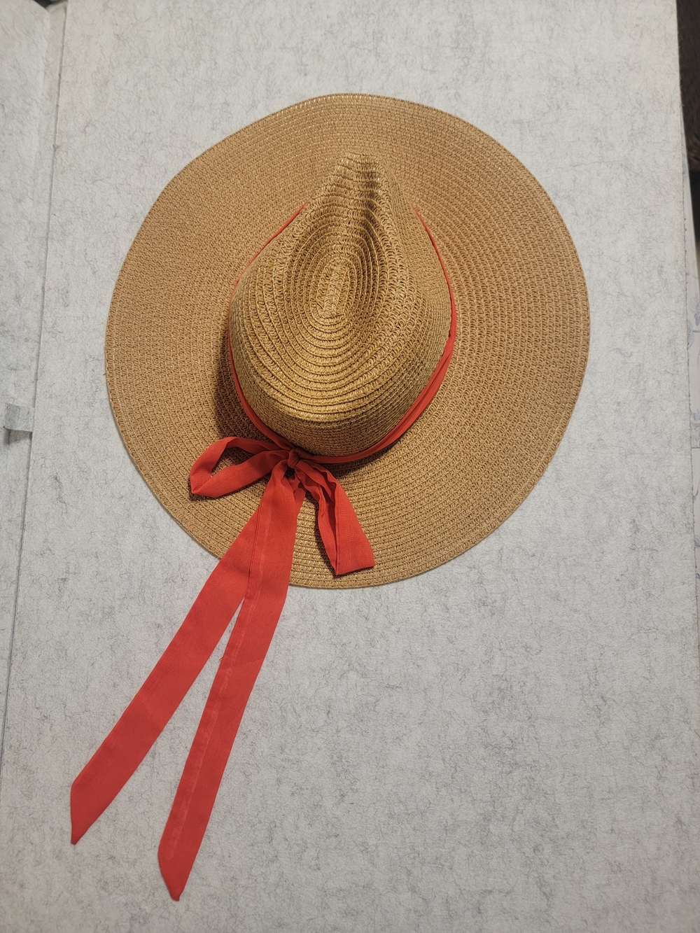 NWT Vince Camuto Wide Brim Straw Sun Hat Packable Coral Ribbon Bow - Picture 1 of 15